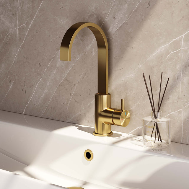BRAUER Gold Edition hoge opbouw wastafelmengkraan met draaibare platte uitloop model B goud geborsteld PVD