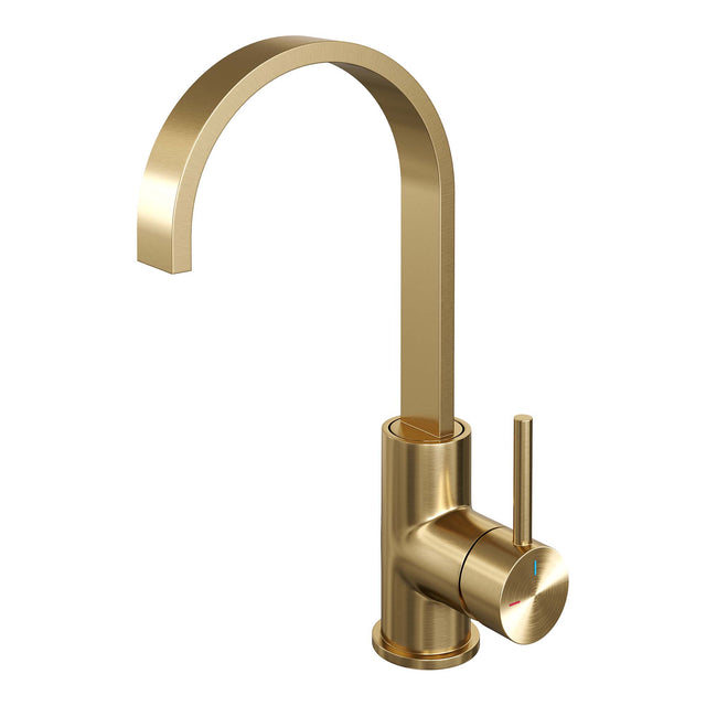 BRAUER Gold Edition hoge opbouw wastafelmengkraan met draaibare platte uitloop model A goud geborsteld PVD