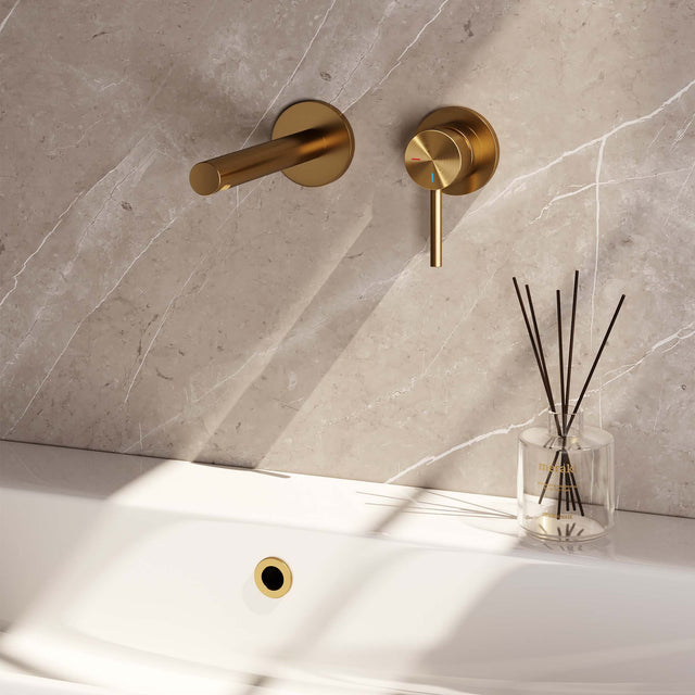 BRAUER Gold Carving inbouw wastafelmengkraan met rechte uitloop en rozetten model A1 goud geborsteld PVD 5-GG-004-S6-65