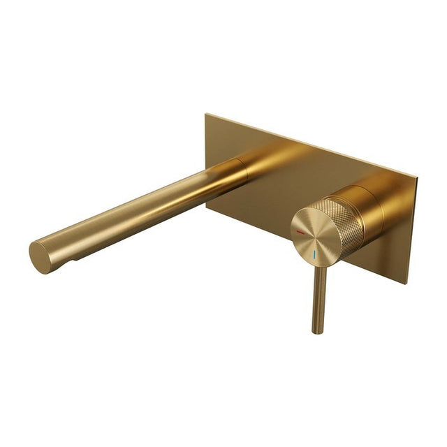 BRAUER Gold Carving inbouw wastafelmengkraan met rechte uitloop en afdekplaat model A1 goud geborsteld PVD 5-GG-004-S6