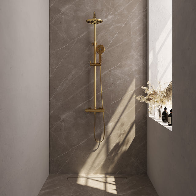 BRAUER Gold Edition opbouw thermostatische regendouche SET 02 met 20 cm douchekop en 3-standen handdouche en doucheslang goud geborsteld PVD