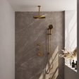 BRAUER Gold Edition thermostatische inbouw regendouche SET 24 met 30 cm douchekop en plafondarm en 3-standen handdouche en doucheslang en geïntegreerde glijstang goud geborsteld PVD