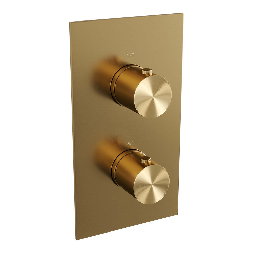 BRAUER Gold Edition thermostatische inbouw regendouche 3-weg omstelling SET 26 met 30 cm douchekop en rechte muurarm en staaf handdouche en doucheslang en wandaansluitbocht goud geborsteld PVD