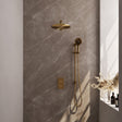 BRAUER Gold Edition thermostatische inbouw regendouche 3-weg omstelling SET 44 met 30 cm douchekop en rechte muurarm en 3-standen handdouche en doucheslang en geïntegreerde glijstang goud geborsteld PVD