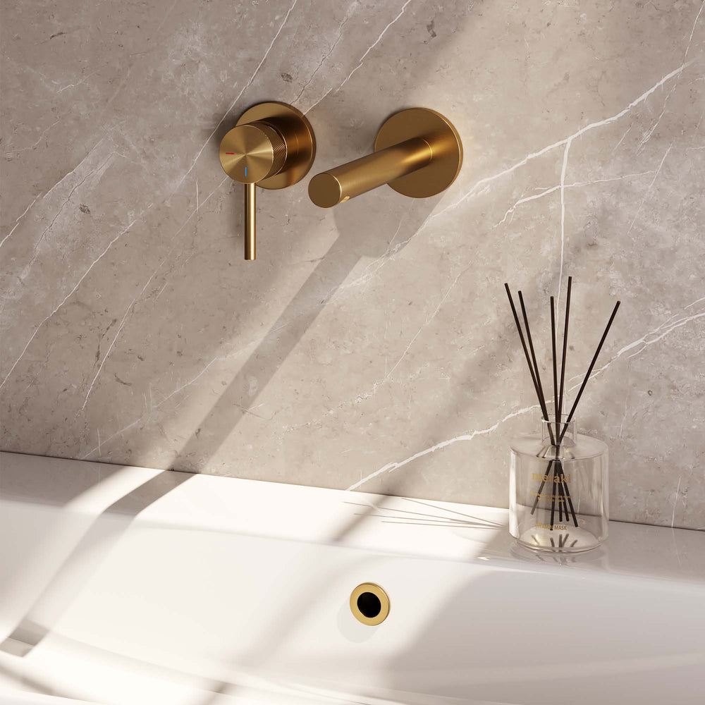 BRAUER Gold Carving inbouw wastafelmengkraan met rechte uitloop en rozetten model A2 goud geborsteld PVD 5-GG-083-S6-65