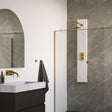 BRAUER Gold Edition thermostatisch douchepaneel 2-weg omstelling calacatta gold SET 01 met 20 cm douchekop en gebogen muurarm en staaf handdouche en wandaansluitbocht en doucheslang goud geborsteld PVD