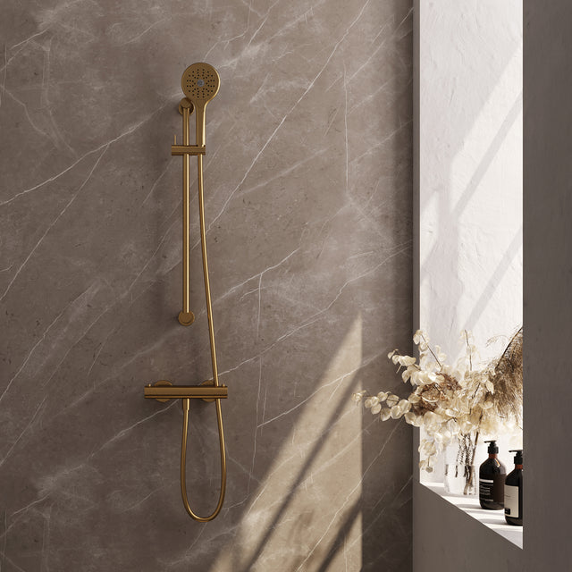 BRAUER Gold Edition opbouw douche thermostaatkraan SET 02 met glijstang en 3-standen handdouche en doucheslang goud geborsteld PVD 5-GG-236