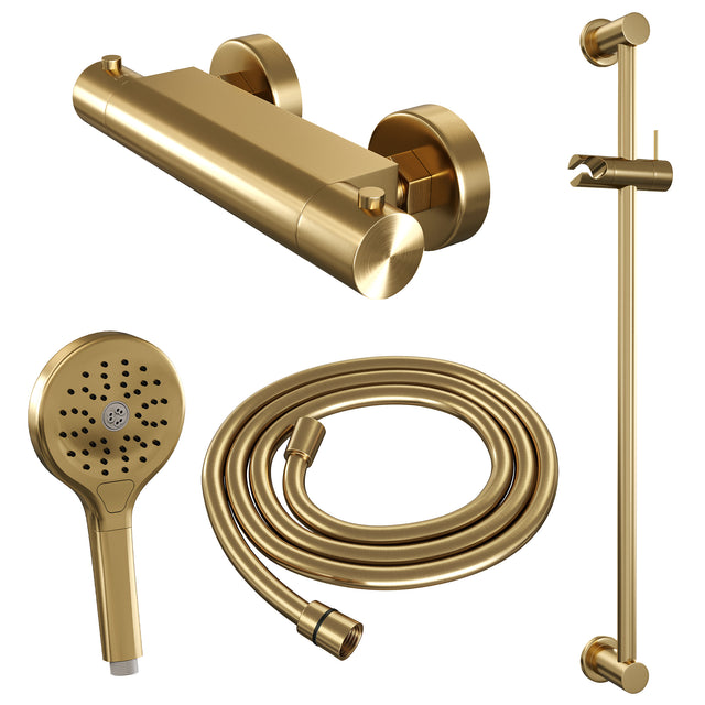 BRAUER Gold Edition opbouw douche thermostaatkraan SET 02 met glijstang en 3-standen handdouche en doucheslang goud geborsteld PVD 5-GG-236