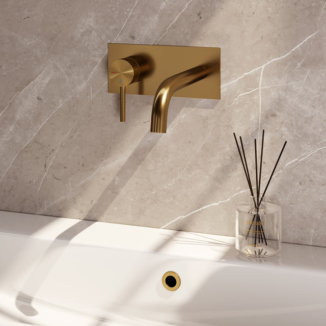 BRAUER Stripe inbouw wastafelmengkraan met gebogen uitloop en afdekplaat model A2 goud geborsteld PVD 5-GG-333