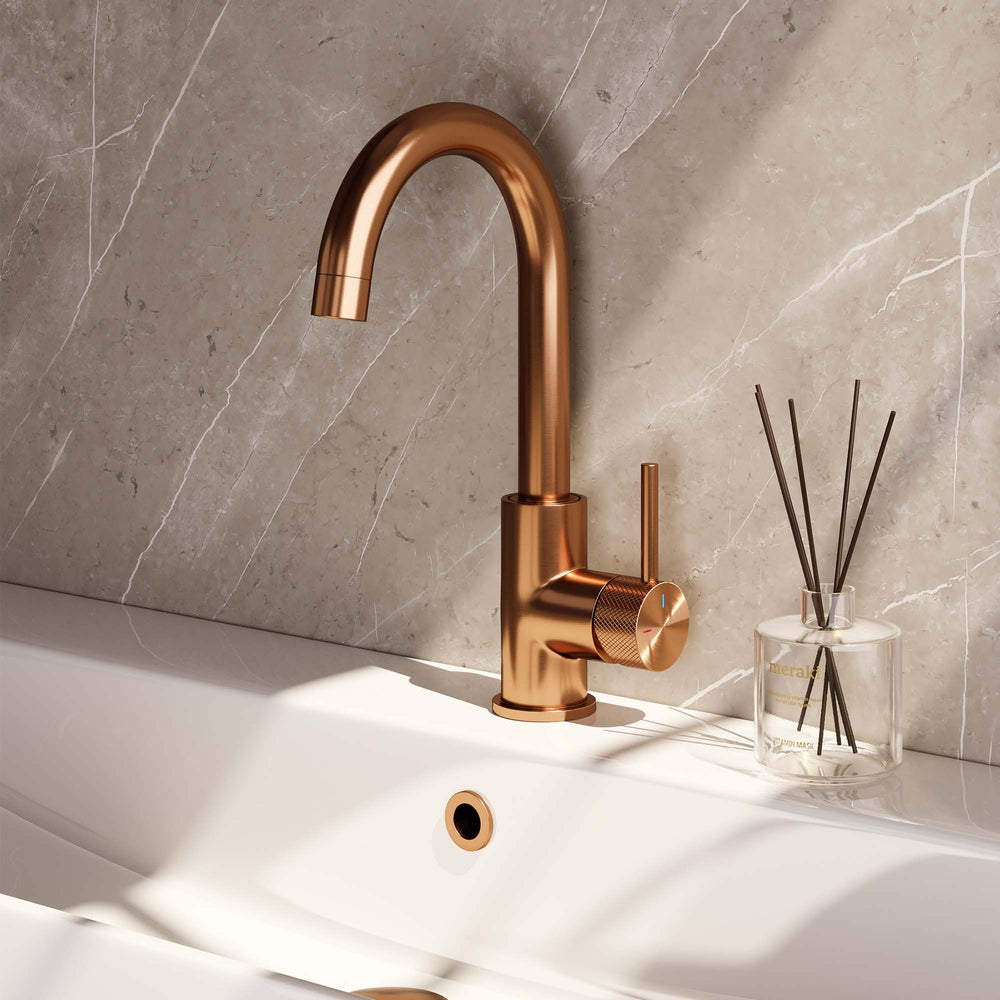 BRAUER Copper Carving hoge opbouw wastafelmengkraan met draaibare ronde uitloop model A koper geborsteld PVD 5-GK-003-R4