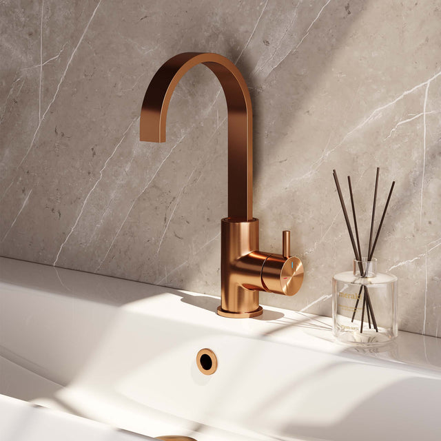 BRAUER Copper Edition hoge opbouw wastafelmengkraan met draaibare platte uitloop model B koper geborsteld PVD