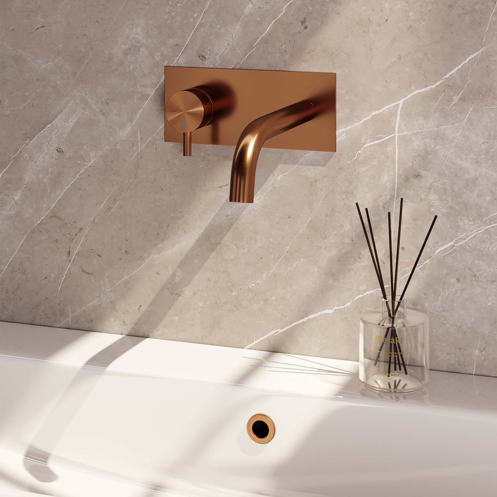 BRAUER Copper Edition inbouw wastafelmengkraan met gebogen uitloop en afdekplaat model B2 koper geborsteld PVD