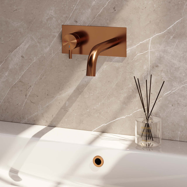 BRAUER Copper Edition inbouw wastafelmengkraan met gebogen uitloop en afdekplaat model B2 koper geborsteld PVD