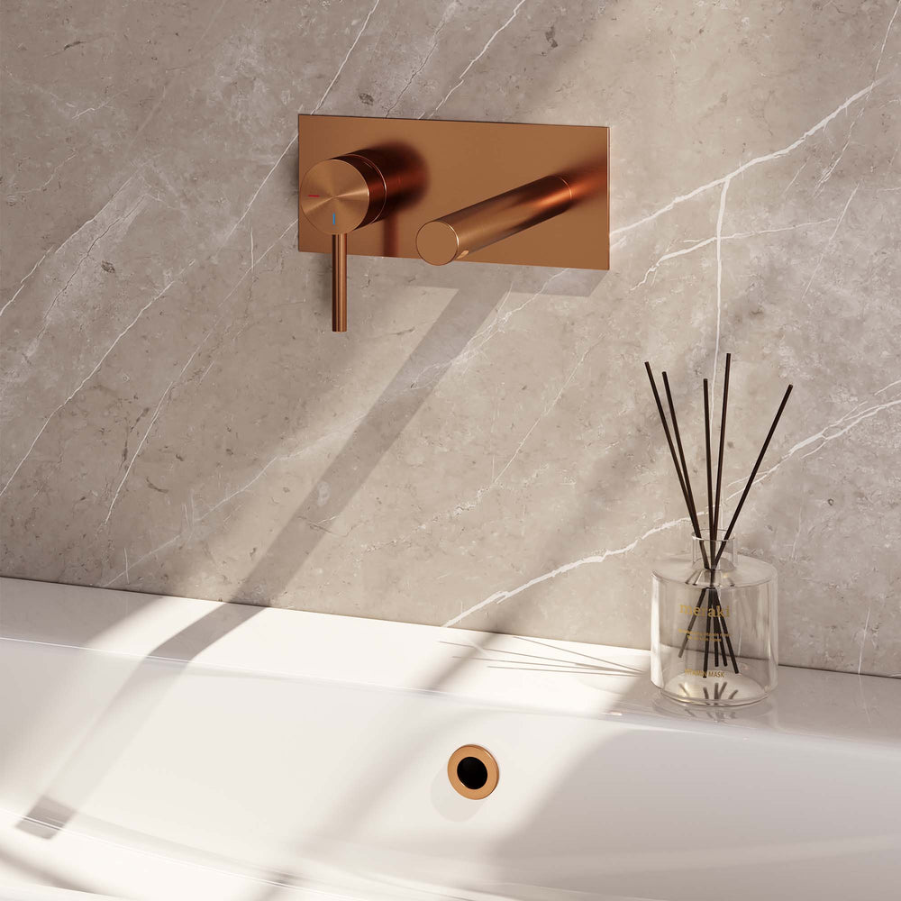 BRAUER Copper Edition inbouw wastafelmengkraan met rechte uitloop en afdekplaat model A2 koper geborsteld PVD