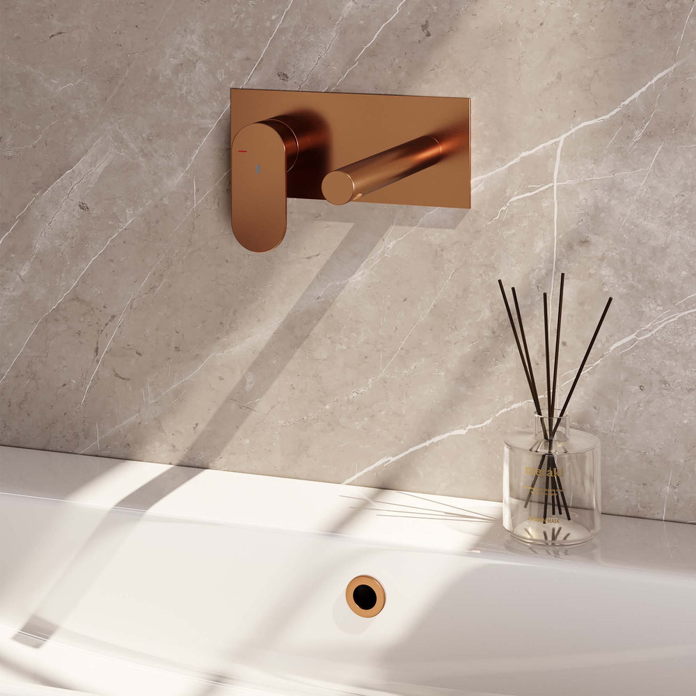 BRAUER Copper Edition inbouw wastafelmengkraan met rechte uitloop en afdekplaat model C2 koper geborsteld PVD