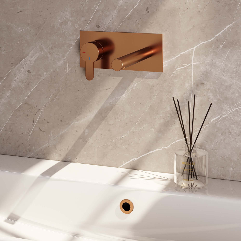 BRAUER Copper Edition inbouw wastafelmengkraan met rechte uitloop en afdekplaat model D2 koper geborsteld PVD