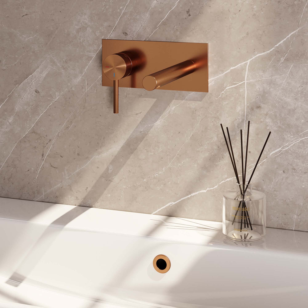 BRAUER Copper Carving inbouw wastafelmengkraan met rechte uitloop en afdekplaat model A2 koper geborsteld PVD 5-GK-083-S6