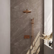 BRAUER Copper Edition thermostatische inbouw regendouche met drukknoppen SET 62 met 30 cm douchekop en rechte muurarm en staaf handdouche en doucheslang en geïntegreerde glijstang koper geborsteld PVD