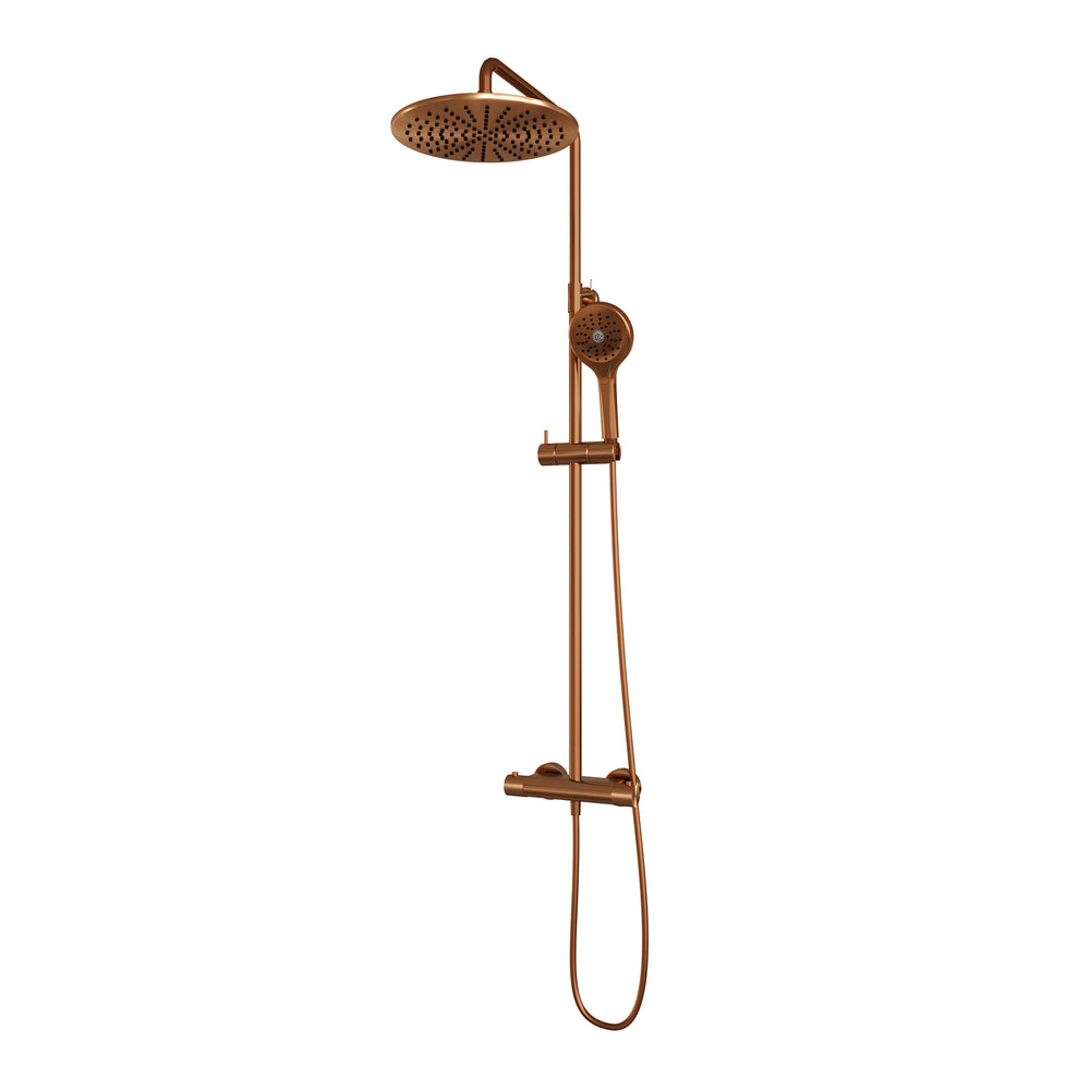 BRAUER Copper Carving opbouw thermostatische regendouche SET 04 met 30 cm hoofddouche en 3-standen handdouche en doucheslang koper geborsteld PVD 5-GK-256