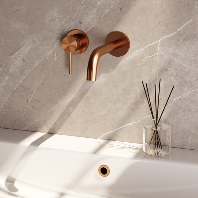 BRAUER Stripe inbouw wastafelmengkraan met gebogen uitloop en rozetten model A2 koper geborsteld PVD 5-GK-332