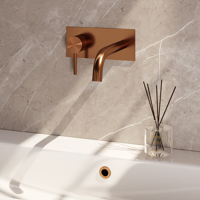 BRAUER Stripe inbouw wastafelmengkraan met gebogen uitloop en afdekplaat model A2 koper geborsteld PVD 5-GK-333