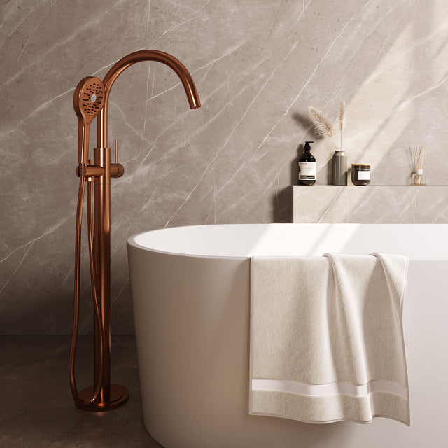 BRAUER Stripe vrijstaande badmengkraan SET 02 met 3-standen handdouche en doucheslang koper geborsteld PVD 5-GK-338