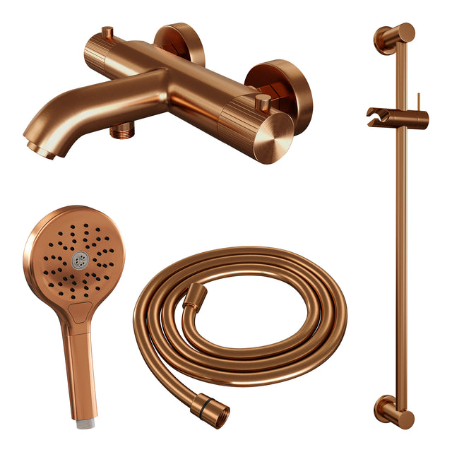 BRAUER Stripe opbouw baddouche thermostaatkraan SET 02 met glijstang en 3-standen handdouche en doucheslang koper geborsteld PVD 5-GK-341