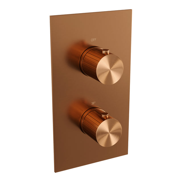 BRAUER Stripe thermostatische inbouw regendouche 3-weg rechthoekig SET 18 met 25 cm douchekop en plafondarm en 3-standen handdouche en doucheslang en wandaansluitbocht koper geborsteld PVD 5-GK-399