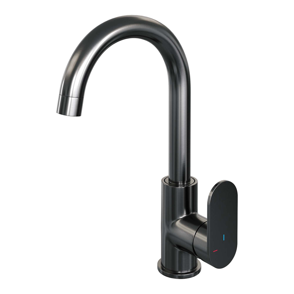 BRAUER Gunmetal Edition hoge opbouw wastafelmengkraan met draaibare ronde uitloop model C gunmetal geborsteld PVD