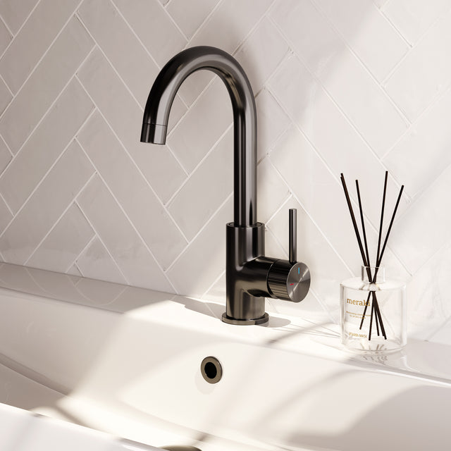 BRAUER Stripe hoge opbouw wastafelmengkraan met draaibare ronde uitloop model A gunmetal geborsteld PVD 5-GM-003-R5