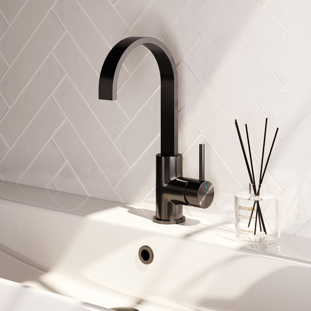 BRAUER Stripe hoge opbouw wastafelmengkraan met draaibare platte uitloop model A gunmetal geborsteld PVD 5-GM-003-S5