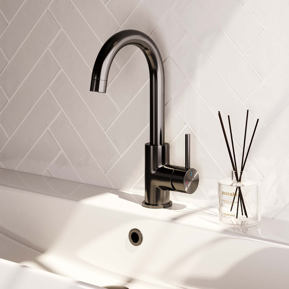 BRAUER Gunmetal Edition hoge opbouw wastafelmengkraan met draaibare ronde uitloop model A gunmetal geborsteld PVD