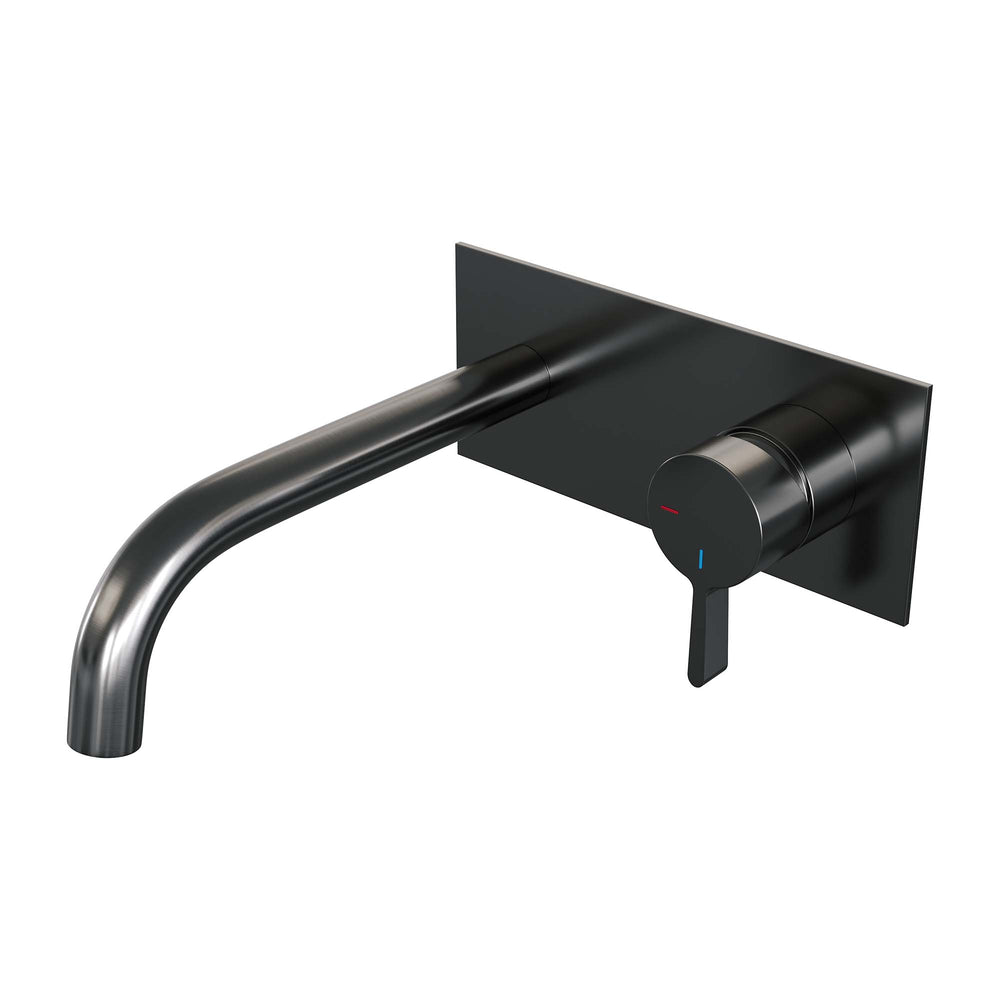 BRAUER Gunmetal Edition inbouw wastafelmengkraan met gebogen uitloop en afdekplaat model E1 gunmetal geborsteld PVD