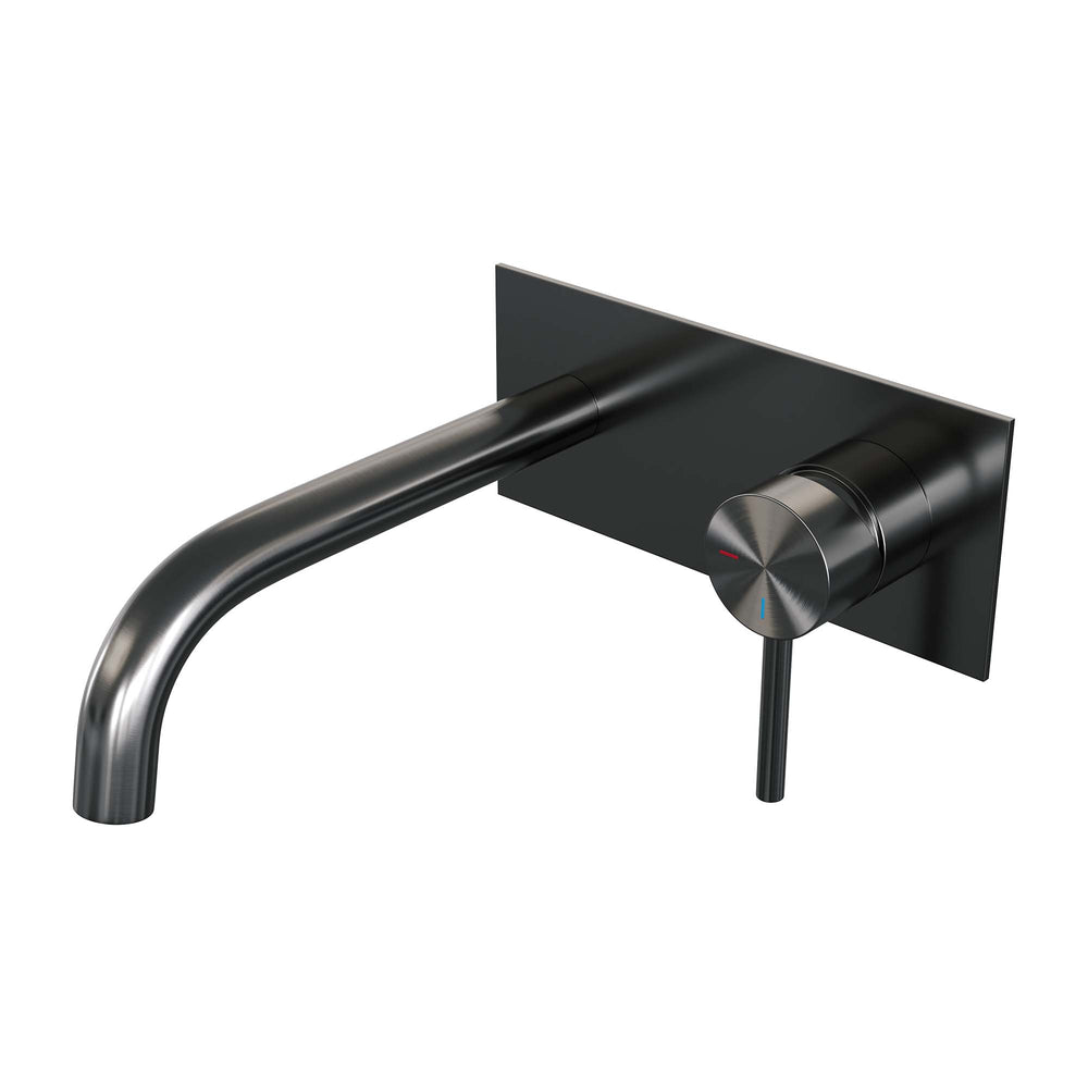 BRAUER Gunmetal Edition inbouw wastafelmengkraan met gebogen uitloop en afdekplaat model A1 gunmetal geborsteld PVD