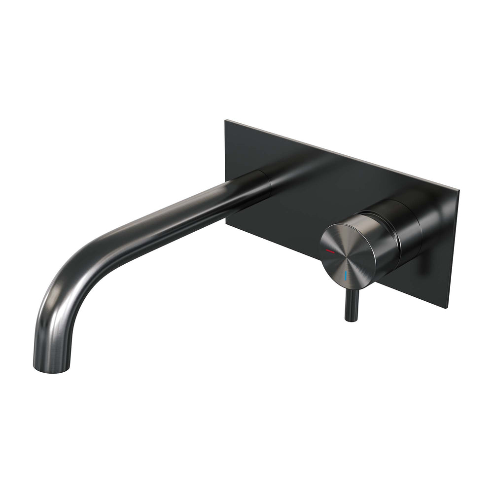 BRAUER Gunmetal Edition inbouw wastafelmengkraan met gebogen uitloop en afdekplaat model B1 gunmetal geborsteld PVD