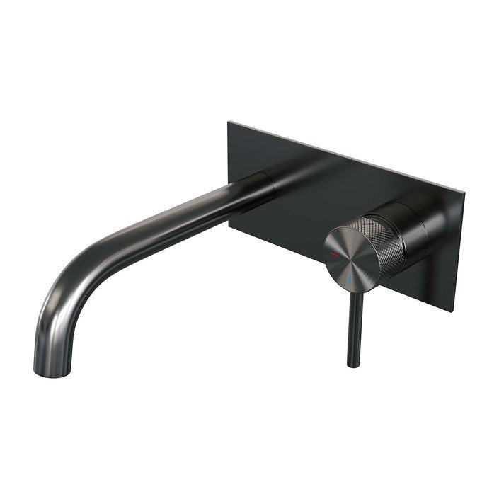BRAUER Gunmetal Carving inbouw wastafelmengkraan met gebogen uitloop en afdekplaat model A1 gunmetal geborsteld PVD 5-GM-004-B6