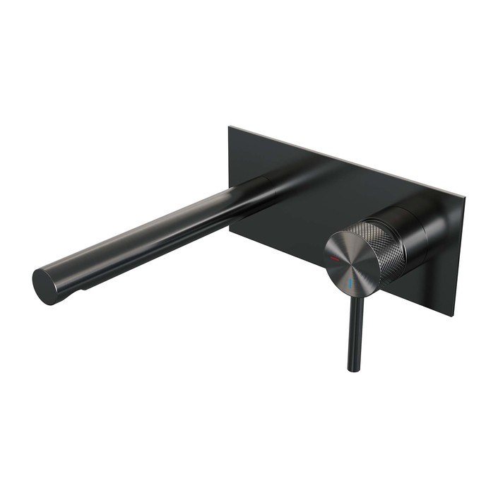 BRAUER Gunmetal Carving inbouw wastafelmengkraan met rechte uitloop en afdekplaat model A1 gunmetal geborsteld PVD 5-GM-004-S6
