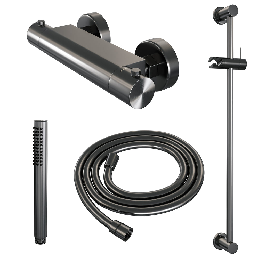 BRAUER Gunmetal Edition opbouw douche thermostaatkraan SET 01 met glijstang en staaf handdouche en doucheslang gunmetal geborsteld PVD