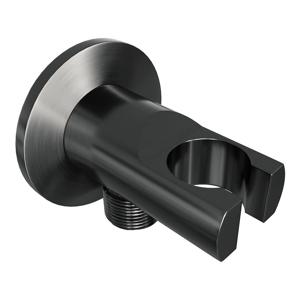 BRAUER Gunmetal Edition thermostatisch douchepaneel 2-weg omstelling calacatta gold SET 01 met 20 cm douchekop en gebogen muurarm en staaf handdouche en wandaansluitbocht en doucheslang gunmetal geborsteld PVD