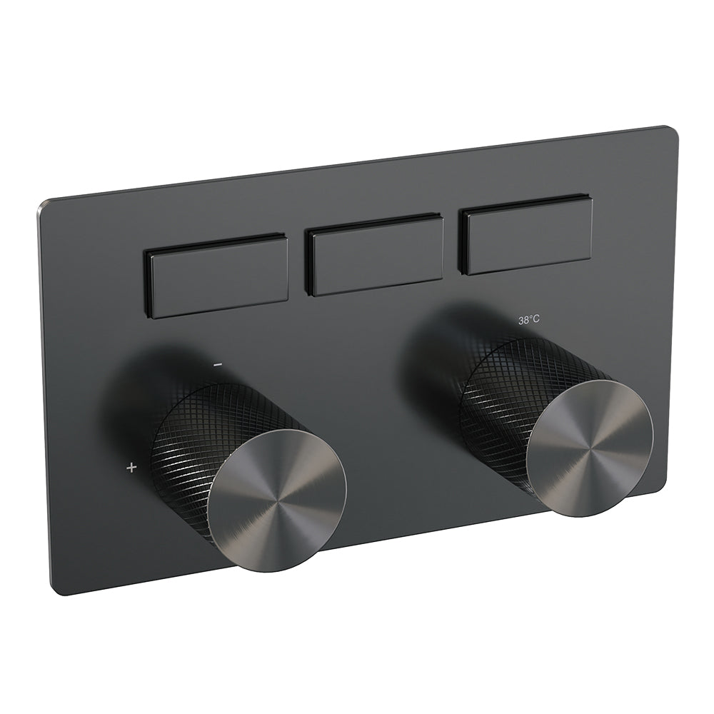 BRAUER Gunmetal Carving 3-weg inbouwthermostaat met drukknoppen met in- en afbouwdelen gunmetal geborsteld PVD