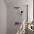 BRAUER Gunmetal Carving thermostatische inbouw regendouche met drukknoppen SET 72 met 30 cm douchekop en plafondarm en 3-standen handdouche en doucheslang en geïntegreerde glijstang gunmetal geborsteld PVD