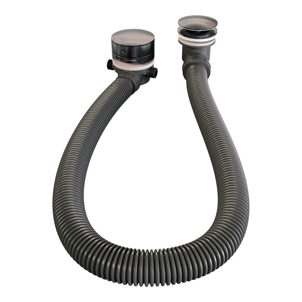 BRAUER Gunmetal Carving thermostatische inbouw badkraan met drukknoppen SET 03 met badvulcombinatie en staaf handdouche en doucheslang en wandaansluitbocht gunmetal geborsteld PVD 5-GM-212