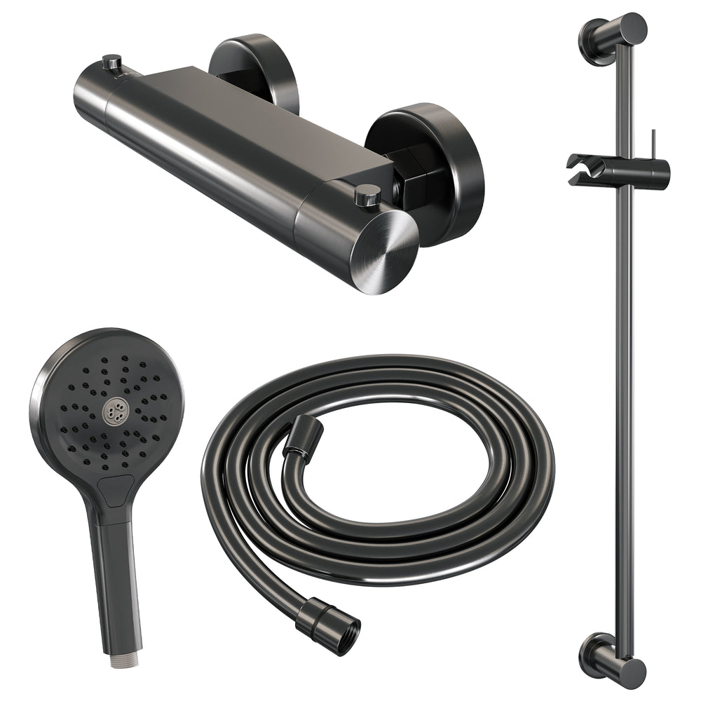 BRAUER Gunmetal Edition opbouw douche thermostaatkraan SET 02 met glijstang en 3-standen handdouche en doucheslang gunmetal geborsteld PVD 5-GM-236