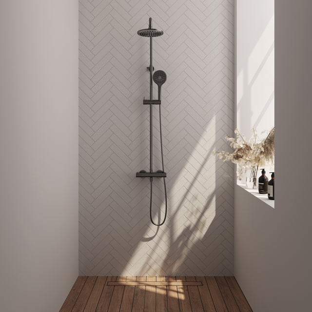 BRAUER Gunmetal Edition opbouw thermostatische regendouche SET 02 met 20 cm hoofddouche en 3-standen handdouche en doucheslang gunmetal geborsteld PVD 5-GM-240