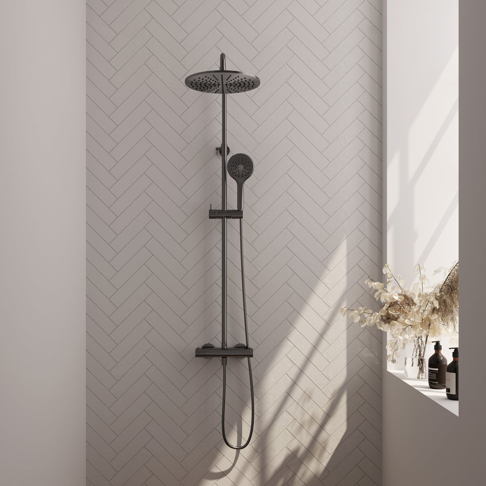 BRAUER Gunmetal Edition opbouw thermostatische regendouche SET 04 met 30 cm hoofddouche en 3-standen handdouche en doucheslang gunmetal geborsteld PVD 5-GM-242