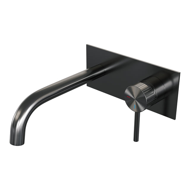 BRAUER Stripe inbouw wastafelmengkraan met gebogen uitloop en afdekplaat model A1 gunmetal geborsteld PVD 5-GM-329
