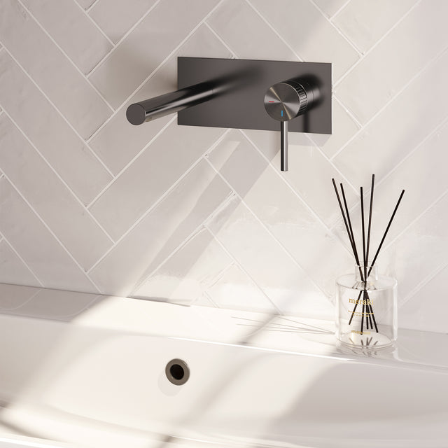 BRAUER Stripe inbouw wastafelmengkraan met rechte uitloop en afdekplaat model A1 gunmetal geborsteld PVD 5-GM-330