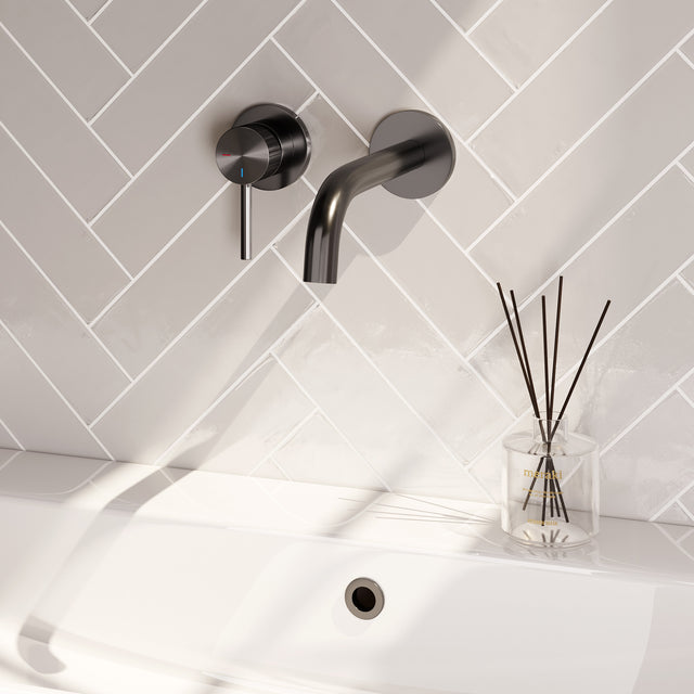 BRAUER Stripe inbouw wastafelmengkraan met gebogen uitloop en rozetten model A2 gunmetal geborsteld PVD 5-GM-332