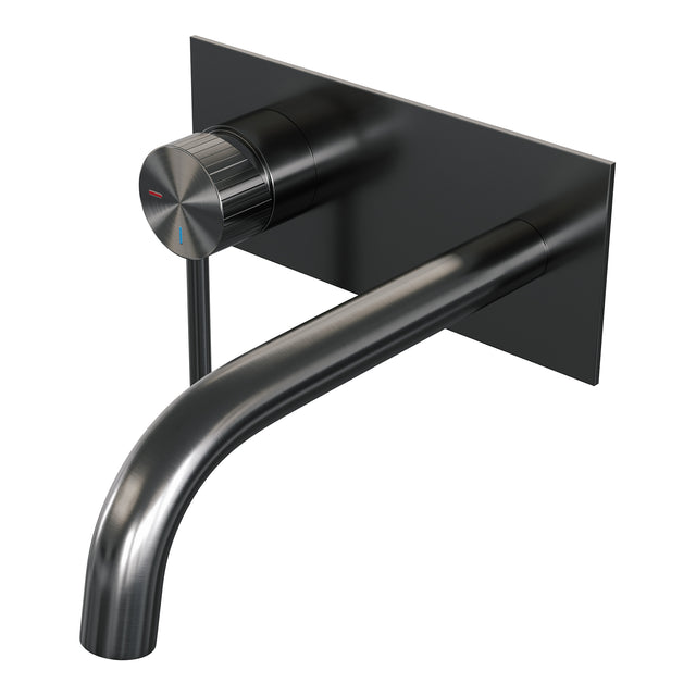 BRAUER Stripe inbouw wastafelmengkraan met gebogen uitloop en afdekplaat model A2 gunmetal geborsteld PVD 5-GM-333
