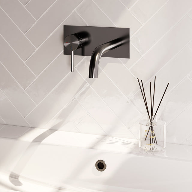BRAUER Stripe inbouw wastafelmengkraan met gebogen uitloop en afdekplaat model A2 gunmetal geborsteld PVD 5-GM-333